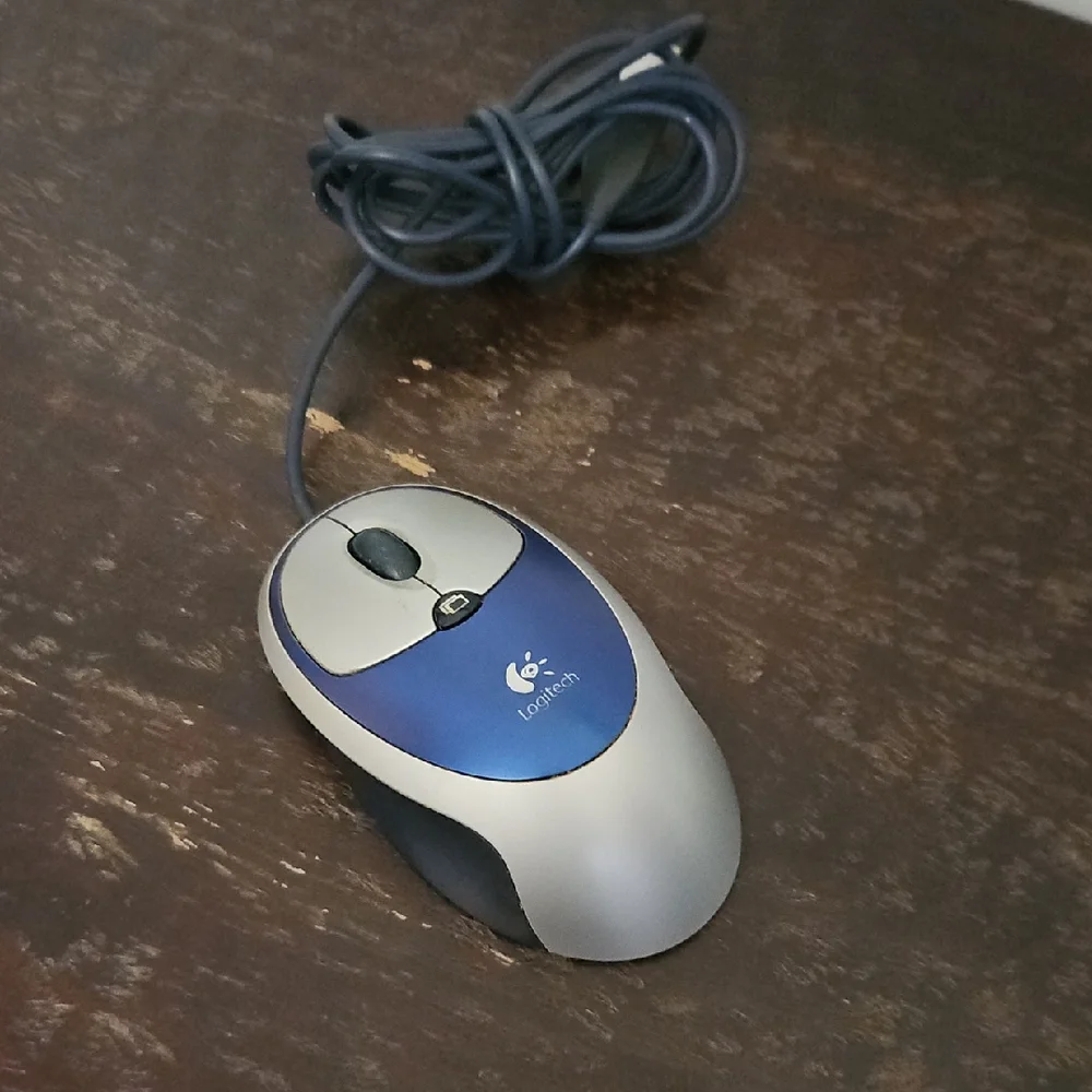 Logitech Corded Mouse Blue, Black, And Gray